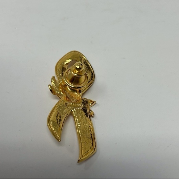 Vintage Avon Pink Breast Cancer Ribbon with Gold Tone Rose Detail Lapel Pin - Picture 4 of 6